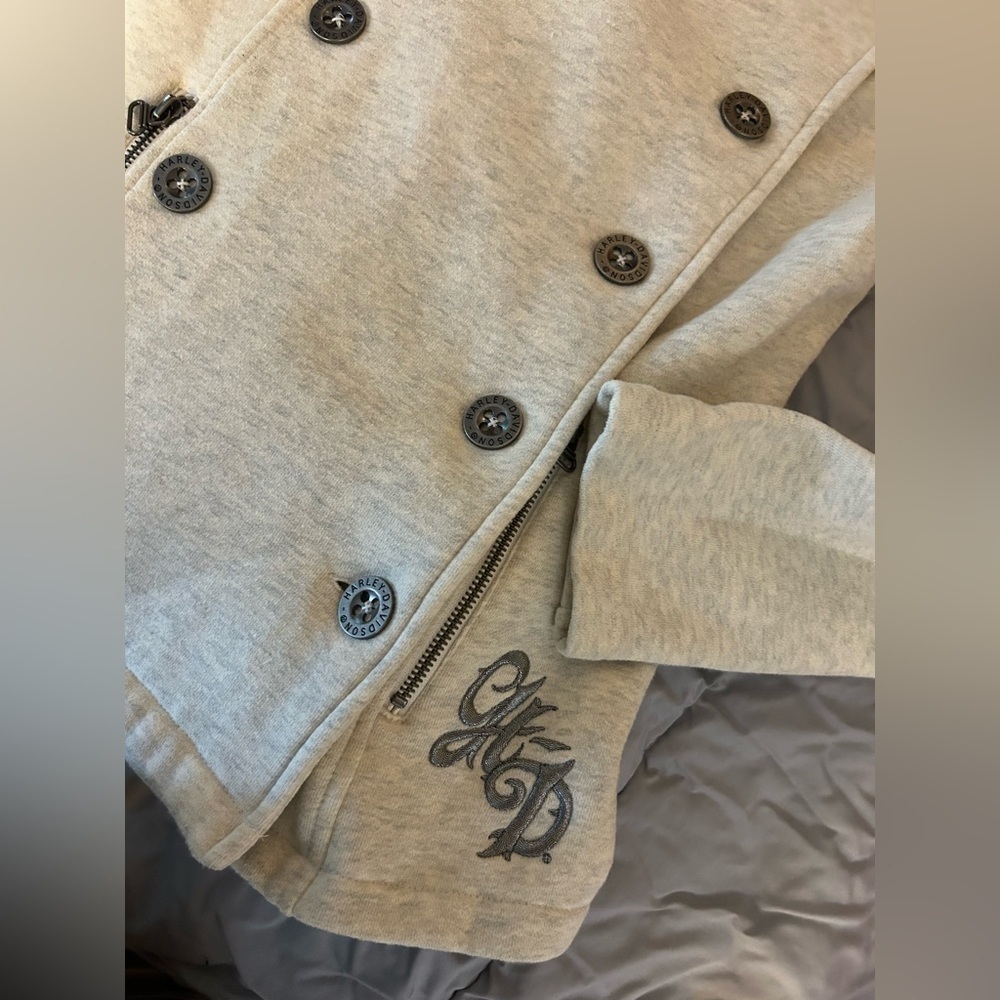 Harley-Davidson Light Beige Pea Coat with Faux Fur Collar - Picture 2 of 9